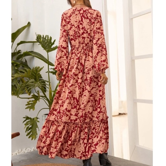 Boho gypsy  floral print button down ruffle hem maxi dress - Picture 3 of 6